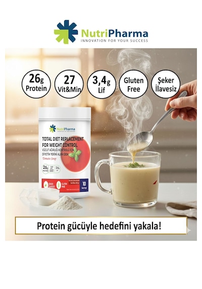 Whey Proteinli Domates Çorbası Öğün Yerine Geçen Yüksek Proteinli Tam Öğün, 600 G Domates