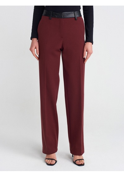 Dilvin 71603 Suni Deri Detaylı Pantolon Bordo