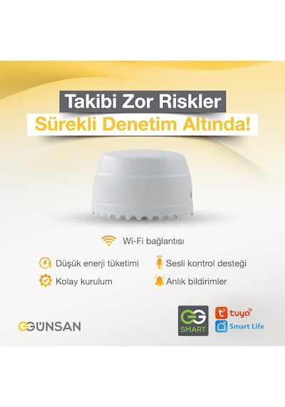 Günsan Akıllı Wifi Su Kaçağı Dedektörü Zemin Tuya & Smart Life Uyumlu