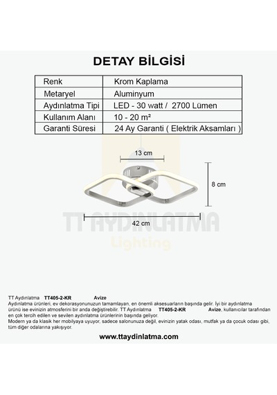 Tt405-2-kr Tt Ayd Krom Kaplama 2 Li Kare 3 Renk Işık Led Aviz Krom