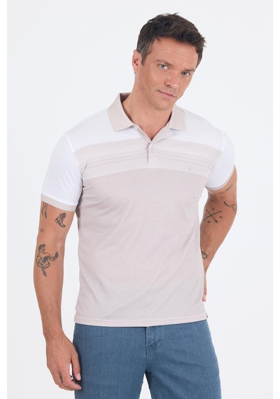 Kısa Kol Baskılı Pike Polo Yaka Cepsiz Slim Fit Tişört 1011250166 Bej