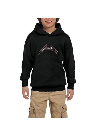 Zepplin Giyim Metallica Outline Siyah Çocuk Kapşonlu Sweatshirt