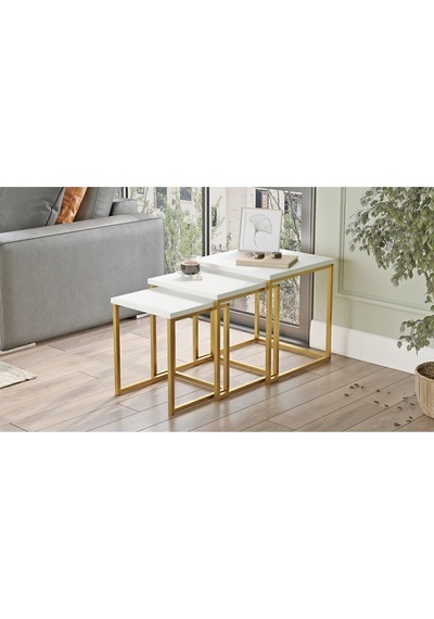 Atlantis 3'lü Gold Metal Zigon Sehpa Beyaz Atl7-w Beyaz
