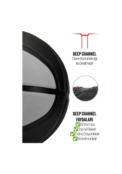 Telvesse Strong Basketbol Topu Pompalı Full Kauçuk Dayanıklı Deep Channel Kabartma No:7 B12 Gri
