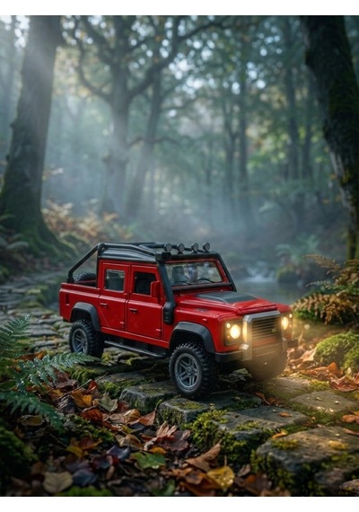 Işıklı Sesli Açılabilir Kapılı Arkası Açık Arazi Land Rover Oyuncak Arabas Çek-Bırak Mekanizmalı Kırmızı
