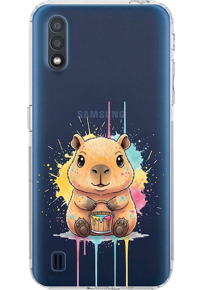Samsung Galaxy A01 İle Uyumlu Splash Kapibara Tasarımlı Şeffaf Silikon Kılıf Şeffaf