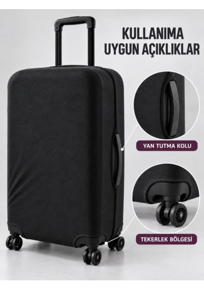 Beylini Valiz Kılıfı Likralı Esnek Çizilme Önleyici Yıkanabilir Dayanıklı Koruyucu Kumaş Bavul Koruyucu Büyük Boy Siyah