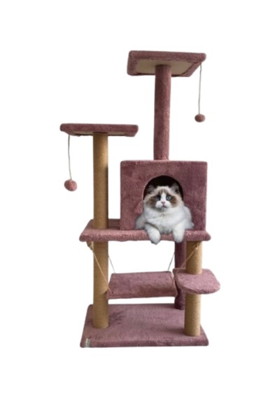 Reyo Pet Y01 Salıncaklı Yuvalı Lüx Kedi Tırmalama Oyun Evi Gül Kurusu