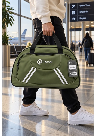 Fitilli Spor Ve Seyahat Çantası Haki 2 Gözlü 38x62x20 Cm Günlük Kullanım Çok Renkli