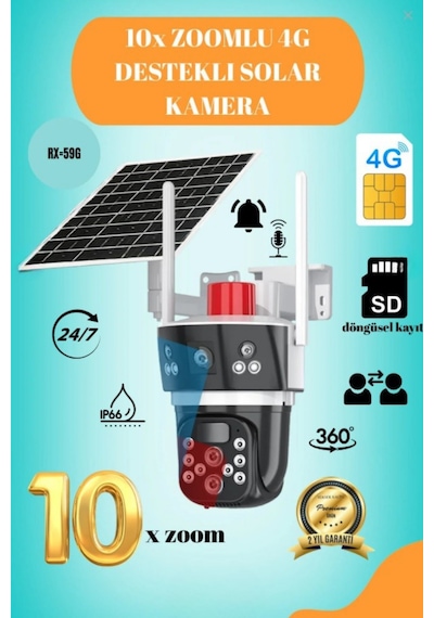 10x Zoom 4g Sim Kartlı Solar Güneş Enerjili Full Hd Çift Kameralı Akıllı Smart Güvenlik Kamerası