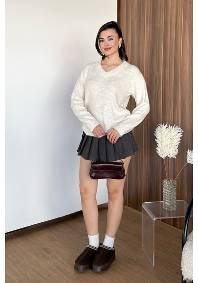 Jee Lee Kadın V Yaka Salaş Triko Taş - 27k 2571