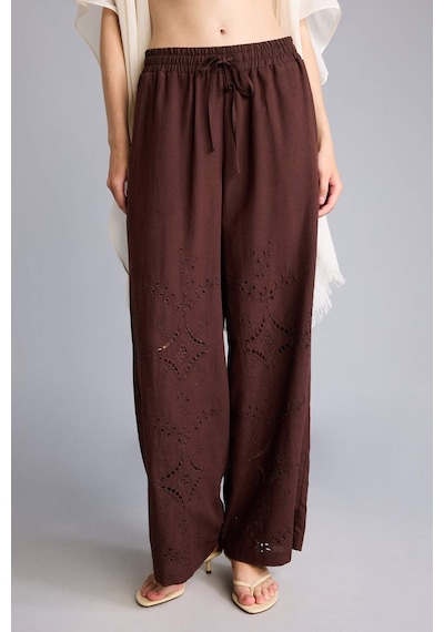 Defacto Regular Fıt Pamuklu Wide Leg Plaj Pantolonu H0878ax26smbn341 Kahve-bn341