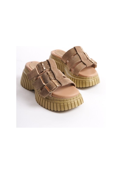 Mubiano Hakiki Deri Collection Kadın Süet Platform Terlik Taba -mcrgn6151-tb Taba