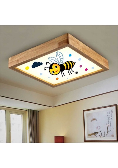 Ahşap Çerçeve Tavan Led Aydınlatma Avize 60X60Cm Kids Arı Beyaz