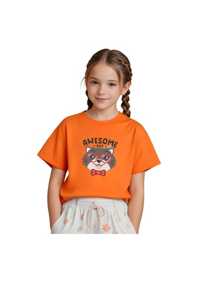 Fyk Kids Kız Çocuk Basic Awesome Boy Baskılı T-shirt Turuncu