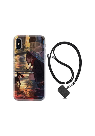 Apple Uyumlu iPhone X XS Kılıf Boyun Askılı Kız ve Kedi 1762