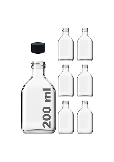 Afracam Cold Brew Yassı Şeffaf 200 ML Siyah Kapaklı Cam Şişe 6 Adet