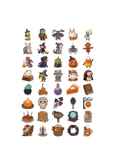 Cadılar Bayramı Canlı Renkli Vektör Sticker Seti 40 Adet Ajanda Scrapbook Journal Planner Çıkartma Çok Renkli