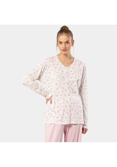 Türen Empirme Patlı Battal Uzun Kollu Pijama Takım 3366/pembe 001