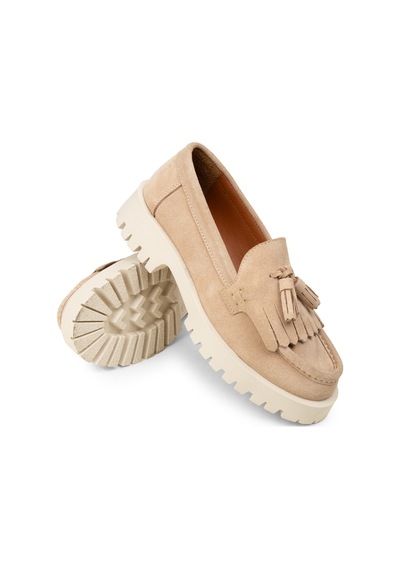 Deery Kadın Hakiki Süet Bej Püsküllü Loafer - 02033zbejc01