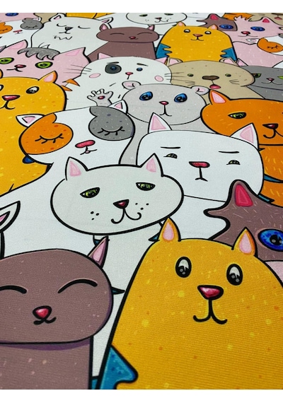 Enesar Home Kedi Desenli Kumaş Kırlentlik Döşemelik Kumaş Dijital Baskı 100 x 140 cm