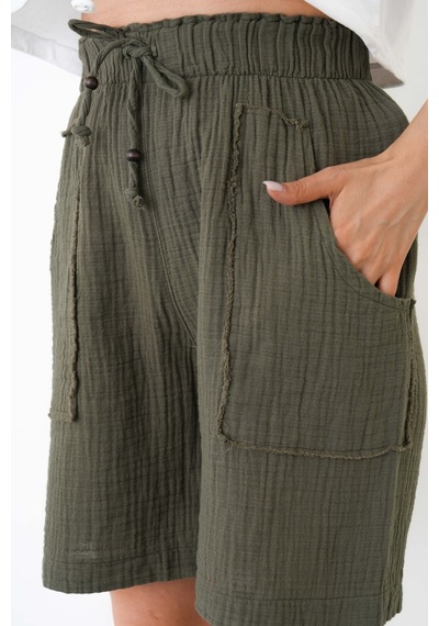The Voler Müslin Şort Kadın Yüksek Bel Oversize Rahat Kesim Cepli %100 Pamuklu Yazlık Şort Haki The Voler Müslin Şort Kadın Yüksek Bel Oversize Rahat Kesim Cepli %100 Pamuklu Yazlık Şort Haki