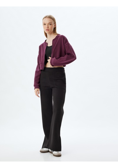 Koton Crop Oversize Sweatshirt Fermuarlı Cep Detaylı Bordo 5wak10194nk Bordo