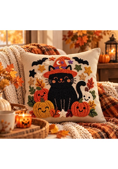 Punch Nakışı Halloween Temalı Kırlent Kılıfı 40x40 40 x 40