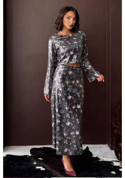 Verymoda Çiçek Baskılı Pullu Uzun Etek Çiçek Dsn Pullu