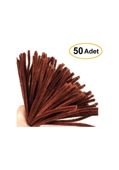 Kahverengi 50 Adet Şönil, Tüylü Tel, Eğitici Şönil Seti, 30 Cm, Peluş Tel