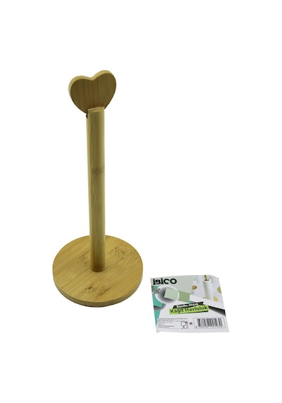 İbico İ22-193 Ahşap Bambu Kağıt Havluluk Yuvarlak Altlık Çap 12cm Kalp Başlı Sap 28.5cm