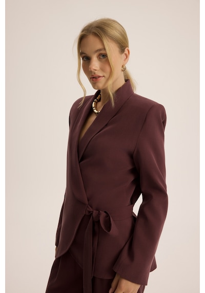 Mai Studios Co. Mirelka Bağlamalı Bordo Blazer Pantolon Takım Bordo