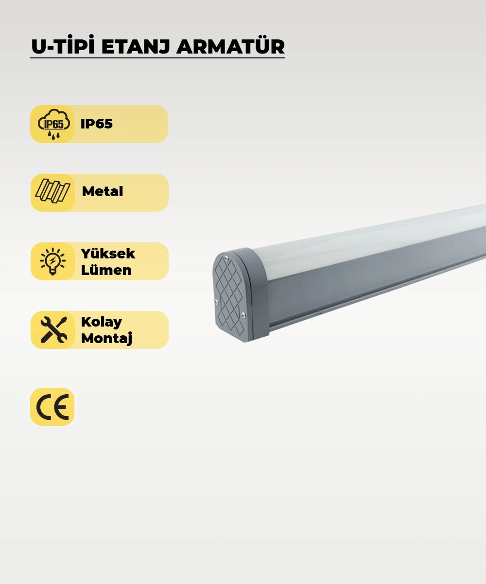 72w U Tipi Etanj Armatür 6500k Beyaz Işık - Ip65 Beyaz - Beyaz Işık