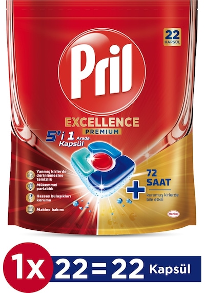 Pril Excellence Premium 5'i 1 Arada Bulaşık Makinesi Deterjanı 22 Tablet