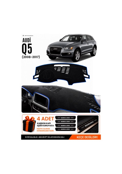Audi Q5 2008-2017 Uyumlu Torpido Koruma, Torpido Örtüsü, Torpido Kılıfı - Siyah-mavi - Au009