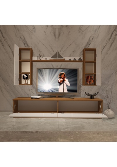 Decoraktiv Eko 5db Mdf Std Tv Ünitesi Tv Sehpası - Ceviz Beyaz Ahşap - Beyaz
