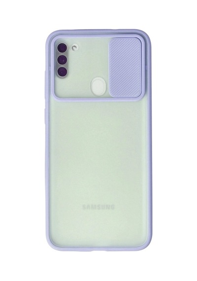 Samsung Uyumlu Galaxy A11 Kılıf Palm Buzlu Kamera Sürgülü Silikon - Lila Çok Renkli