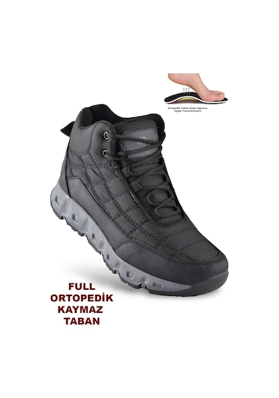 Papatay 2602 Ortopedik Bağlı Outdoor Erkek Bot Ayakkabı Günlük Erkek Kışlık Bot Siyah