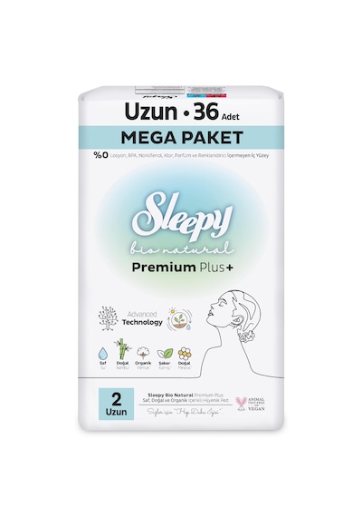 Sleepy Bio Natural Premium Plus Hijyenik Ped Mega Uzun 36 Adet