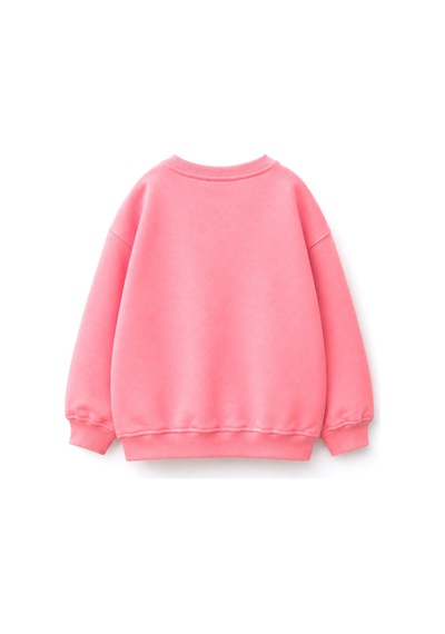 Monila Kız Çocuk 3 İplik Kumaş Pamuklu Baskılı Sweatshirt Pembe