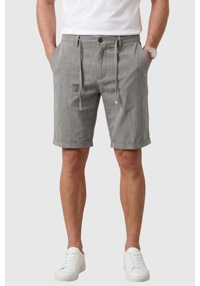 Rizzup Gri Slim Fit Likralı Çizgi Dokulu Beli Lastikli İpli Erkek Şort Kapri 2601743