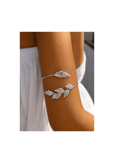 Dryas Gri Yaprak Figürlü Gümüş Renkli Kol Takısı Üst Kol Bileziği Bohem Spiral Kolluk Silver Pazu Takısı Kırmızı