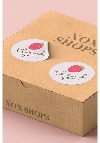Çilekli Thank You Teşekkür Sticker 3x3cm St2233 Çok Renkli