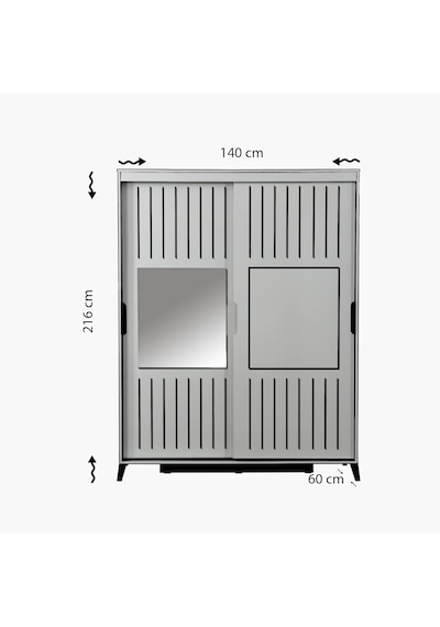 Pasifichome Huga Sürgülü Gardırop Meşe 140Cm / 2 Kapaklı Çekmeceli Dolap