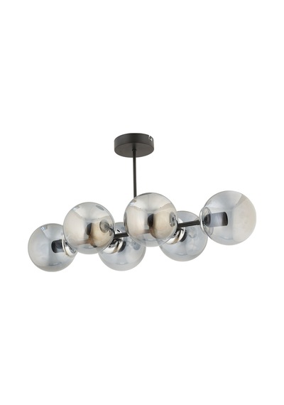 Hira 6'lı Siyah Füme Glob Camlı Modern Plafonyer Salon Yemek Masası Üstü Avize Siyah Siyah