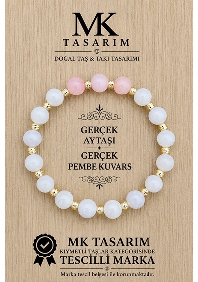 Gerçek Aytaşı Gerçek Pembe Kuvars Bileklik Mk.7000.834- Rahatlık-dinginlik-enerji- Stres Bilekliği Çok Renkli