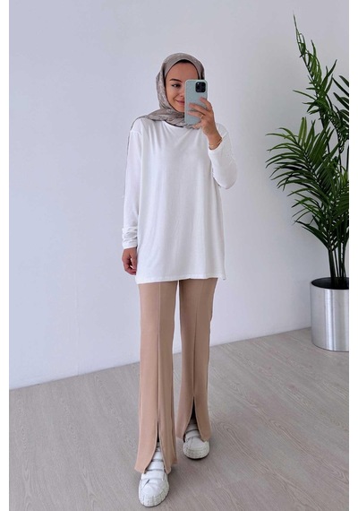Kahijab Yırtmaç Detay Pantolon - Camel Camel