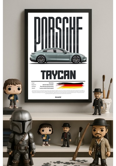 Porsche Taycan Araba Siyah Ahşap Çerçeveli Poster, Dekoratif Duvar Tablosu