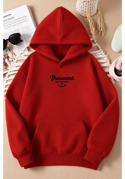 Uyguntarz Unisex Thousand Baskılı Oversize Sweatshirt Kırmızı