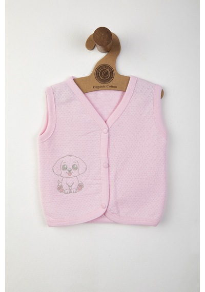 Baby Shez %100 Organik Pamuklu Yenidoğan Kız Erkek Bebek Yelek Mevsimlik 3-6 6-9 9-12 Ay Pembe